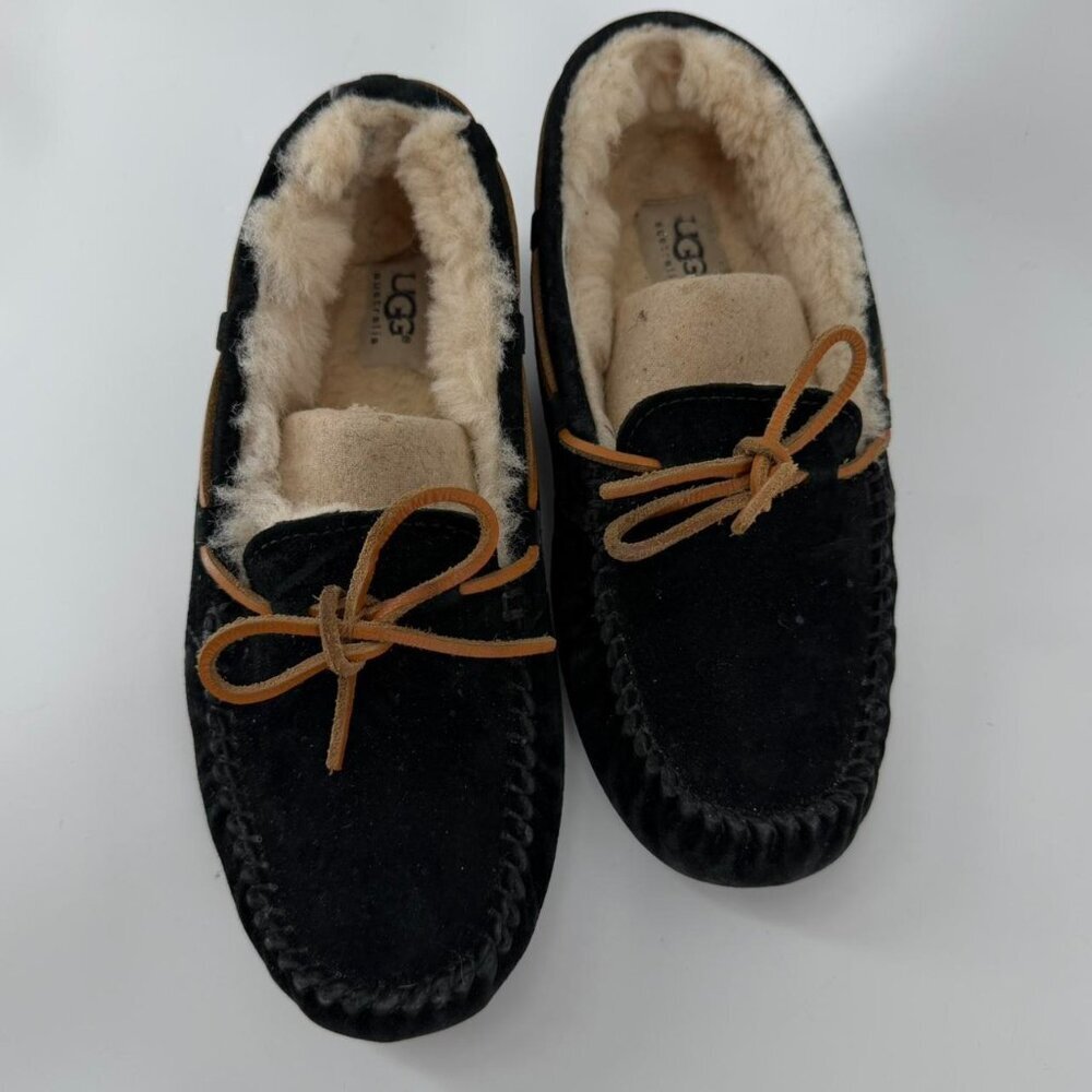UGG Dakota Moccasin Slippers Black w/Brown Ties | EUC | 8